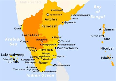 South India tourist map - Tourist map of south India (Southern Asia - Asia)