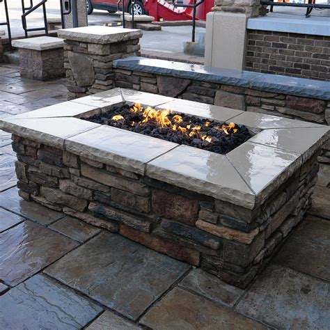 FSP Custom Rectangular Built-In Fire Pit - Fireplace Stone & Patio