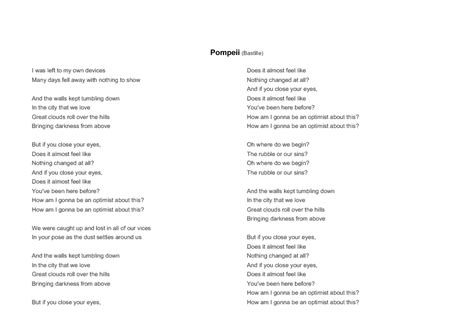 Song Worksheet: Pompeii by Bastille (2013)