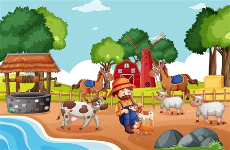 Old MacDonald in a farm nursery rhymes scene 1845986 Vector Art at Vecteezy