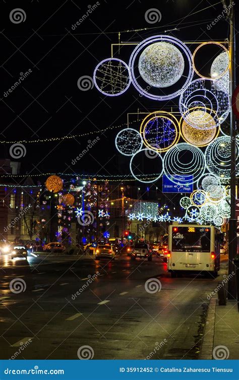 Bucharest, Romania, Christmas Lights Editorial Photography - Image of stopped, night: 35912452