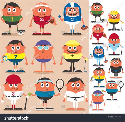 Sports Set Cartoon Characters Representing Different Stock Vector ...