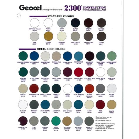 Geocel 2300 Construction Tripolymer Sealant Color Sheet from BuyMBS.com