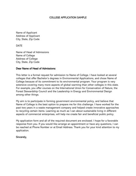 Free College Admission Application Letter Templates