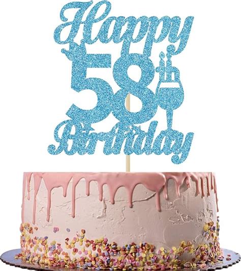 Blue Happy 58th Birthday Cake Topper, for 58 Year Old Birthday Party, 58 Fabulous, Hello 58 ...