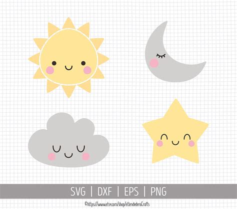 Baby Sun Moon Star Cloud Clipart. Cute Baby Bundle SVG Cut - Etsy Finland