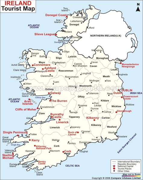 a map of ireland with all the major cities and towns in it's borders