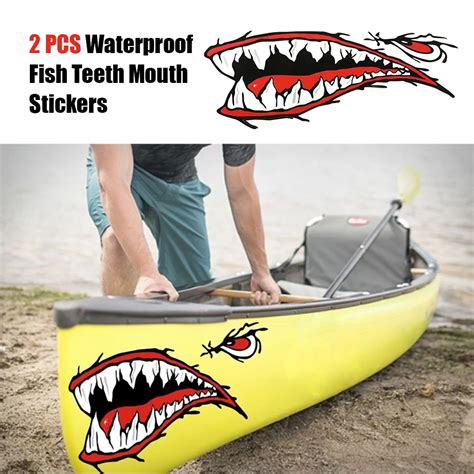 2pcs Waterproof Fish Teeth Mouth Stickers Kayak Sticker Kayak Accessories Funny Sticker Boat Car ...