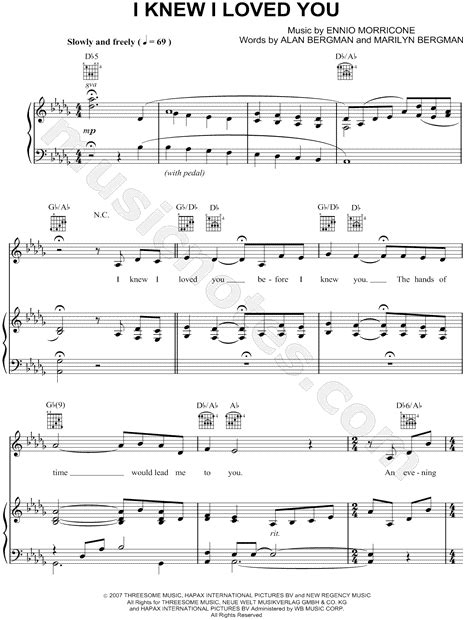 Celine Dion "I Knew I Loved You" Sheet Music in Db Major (transposable) - Download & Print - SKU ...