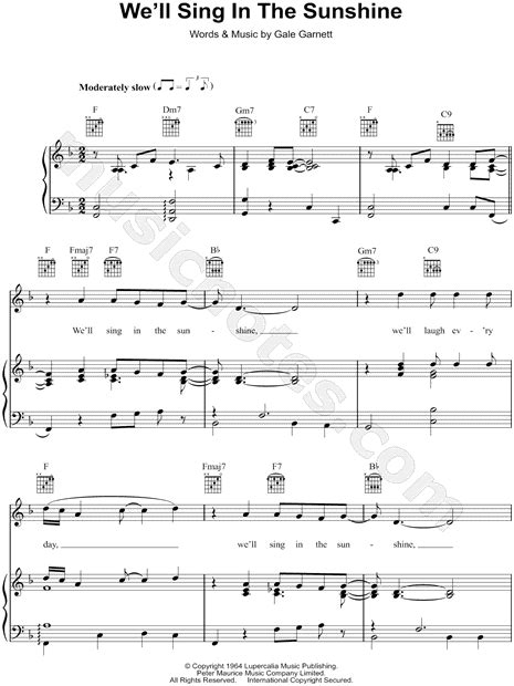 Gale Garnett "We'll Sing in the Sunshine" Sheet Music in F Major - Download & Print - SKU: MN0151459