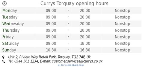 Currys Torquay opening times, Unit 2, Riviera Way Retail Park