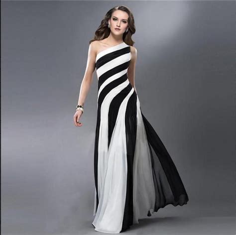 Exquisite Black White Contrast Color Chiffon Evening Dress – HisandHerFashion.com | Chiffon ...