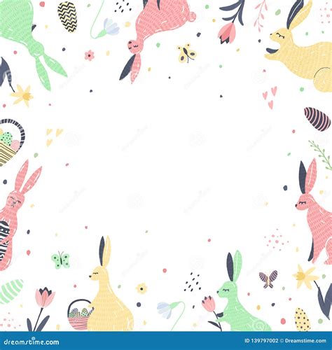 Happy easter border stock illustration. Illustration of basket - 139797002