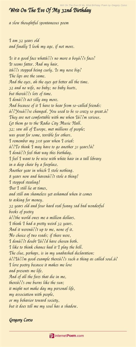 Writ On The Eve Of My 32nd Birthday Poem by Gregory Corso