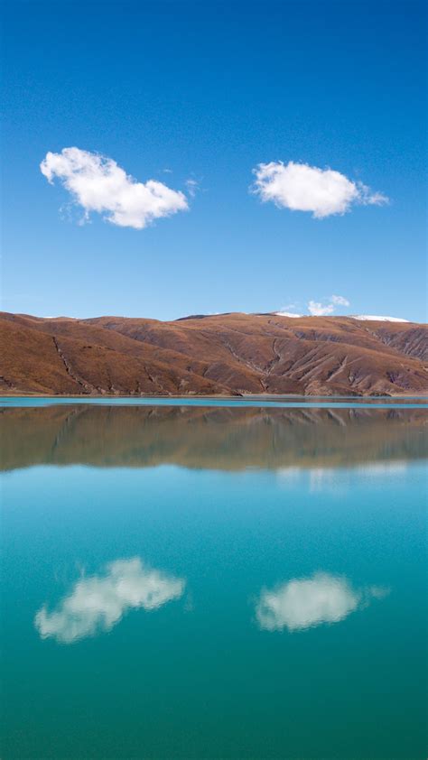 Download wallpaper 1350x2400 hills, lake, reflection, clouds iphone 8+/7+/6s+/6+ for parallax hd ...