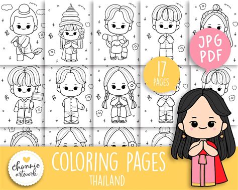 Printable Thailand Coloring Pages Thai People Coloring Page - Etsy