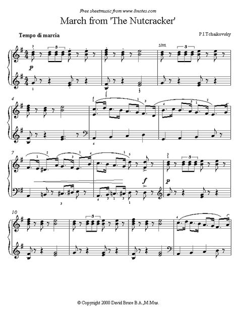 Tchaikovsky - March from The Nutcracker sheet music for Piano - 8notes.com