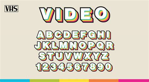 90's VHS Alphabet, Rainbow colors sans serif letters and numbers ...