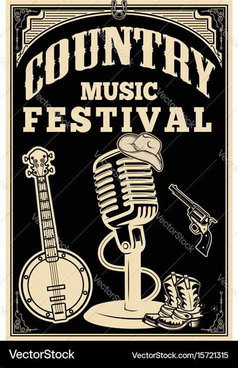 Country music festival poster old style Royalty Free Vector