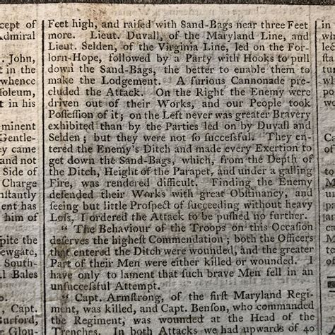 1781 Revolutionary War newspaper NATHANAEL GREENE Otho Williams SIEGE ...