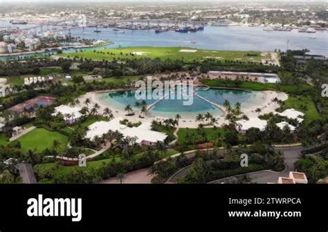 Paradise Island, Bahamas - Dolphin Cay at Atlantis resort water park Aerial view at the Dolphin ...