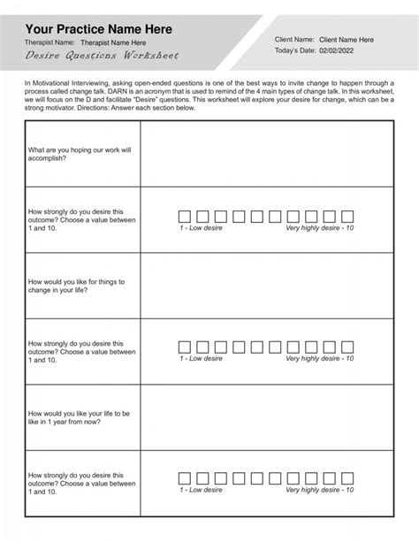 Motivational Interviewing Desire Questions Worksheet (Editable, Fillable, Printable PDF ...