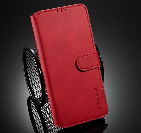 DG.MING Samsung Galaxy A02S 5G Retro Leather Wallet Case with 3 Card Holders Red