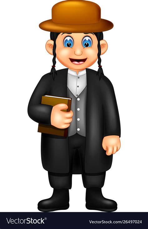 Funny pastor in black suit cartoon Royalty Free Vector Image