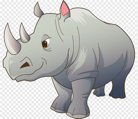 Gray rhino, Rhinoceros Cartoon, Bulky hand-painted cartoon rhino, watercolor Painting, cartoon ...