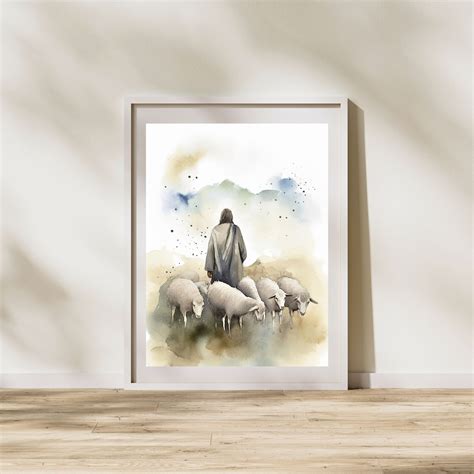 Jesus the Shepherd DIGITAL DOWNLOAD, Watercolor Wall Art, Modern Jesus Bible Printable Wall Art ...