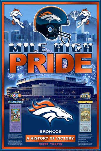 Denver Broncos Super Bowl History of Victory Football, MVP Stats Posters