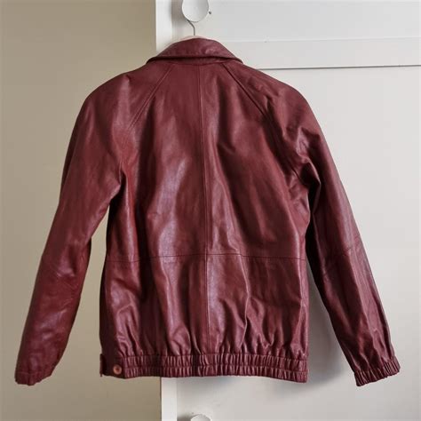 Vintage burgundy leather jacket Fits size 8-10 when... - Depop