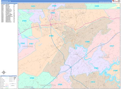 Kingsport Tennessee Wall Map (Color Cast Style) by MarketMAPS - MapSales