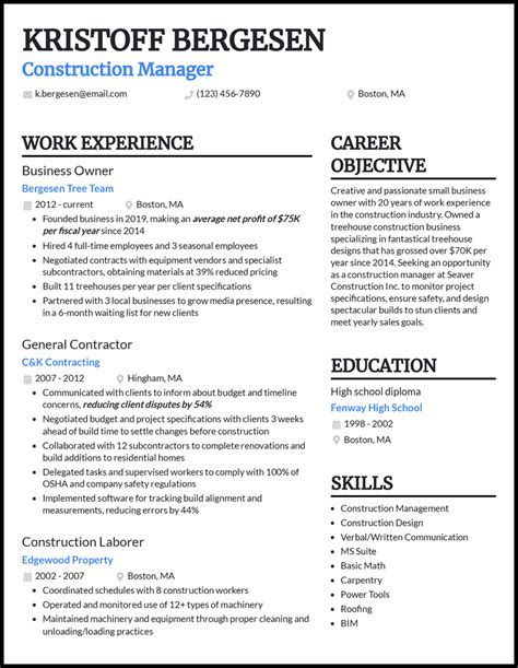 3 Construction Business Owner Resume Examples for 2025