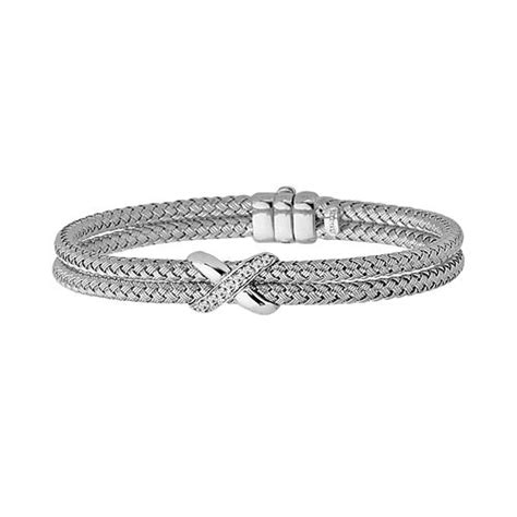 Sterling Silver Diamond Accent X Basket Weave Bracelet