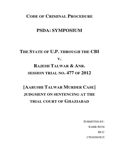 Paper On Aarushi Talwar Murder Case | PDF | Circumstantial Evidence | Common Law