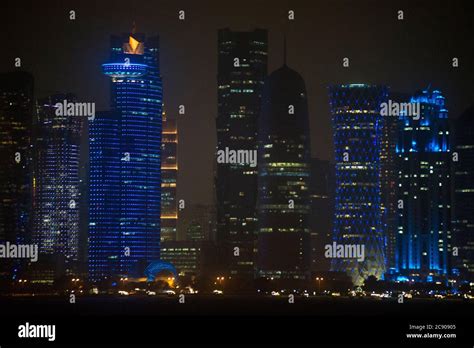 Doha skyline by night, Qatar Stock Photo - Alamy