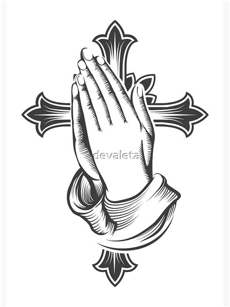 "Tattoo of Praying Hands against Cross " Sticker for Sale by devaleta | Redbubble