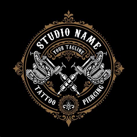 vintage tattoo studio logo with 2 tattoo machine 11201536 Vector Art at ...