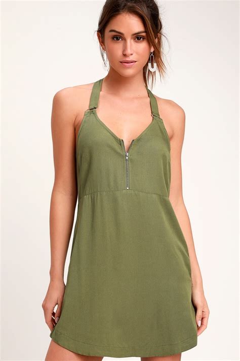 RVCA Primrose - Olive Green Dress - Olive Green Tank Dress - Lulus