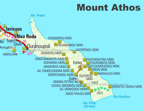 Mount Athos road map - Ontheworldmap.com