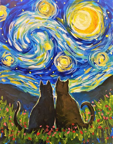 Art At Home: Starry Cat Event Tutorial Step by Step - Uncorked Canvas