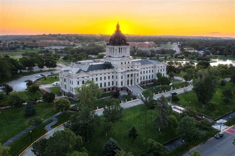 South Dakota State Capitol building in Pierre, SD. Aerial drone – South ...