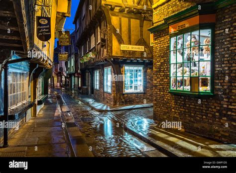 The Historic 14th century Shambles at night, city of York, North Yorkshire, England, UK Stock ...