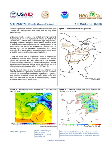 Afghanistan Weekly Climate Forecast - #41, October 15-21, 2008 ...