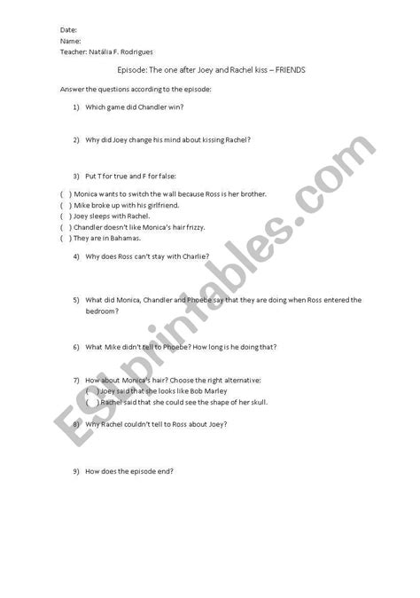 English worksheets: Friends - Season 10 - Episode 1