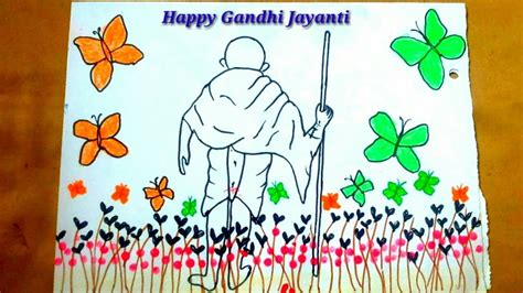 Tricolor gandhi jayanti drawing|Gandhiji drawing for kids|How to draw gandhi jayanti|Easy ...