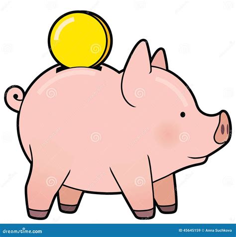 Cartoon Cute Piggy Bank With Golden Coin Vector Stock Vector - Image ...