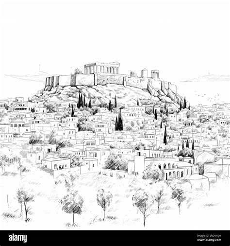 Acropolis. Acropolis hand-drawn comic illustration. Vector doodle style ...