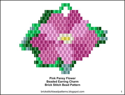 Brick Stitch Bead Patterns Journal: Pink Pansy Flower Brick Stitch Beaded Earring Charm